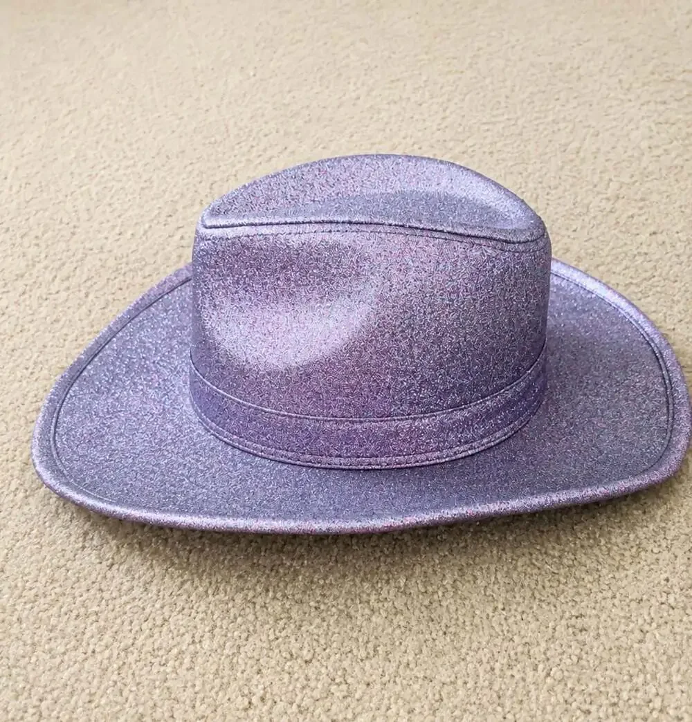 Justice Purple Glitter Cowboy Hat Wire Brim Disco Cowgirl Festival